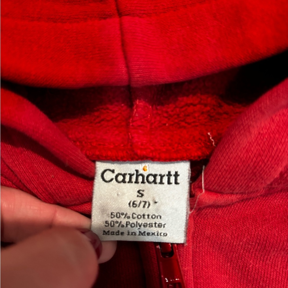 Carhartt Cherry Red Full-Zip Hoodie, Kid’s size 6/7 - Picture 3 of 6